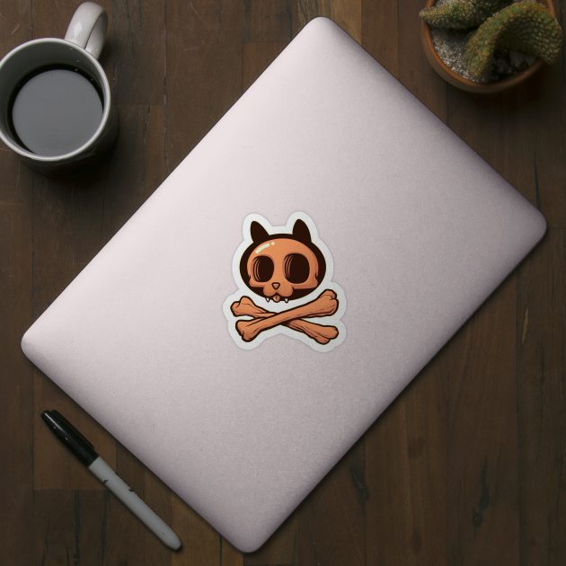 Cute Orange Cartoon Cat Skull & Bones Adorkable Kitten by kgullholmen